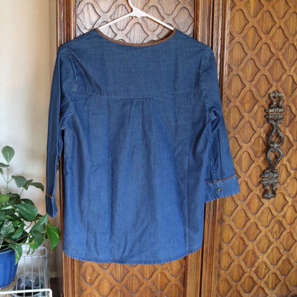 Hannah Tie Neck Denim Studded Peasant Top Tunic  – NWT! - Picture 3 of 13